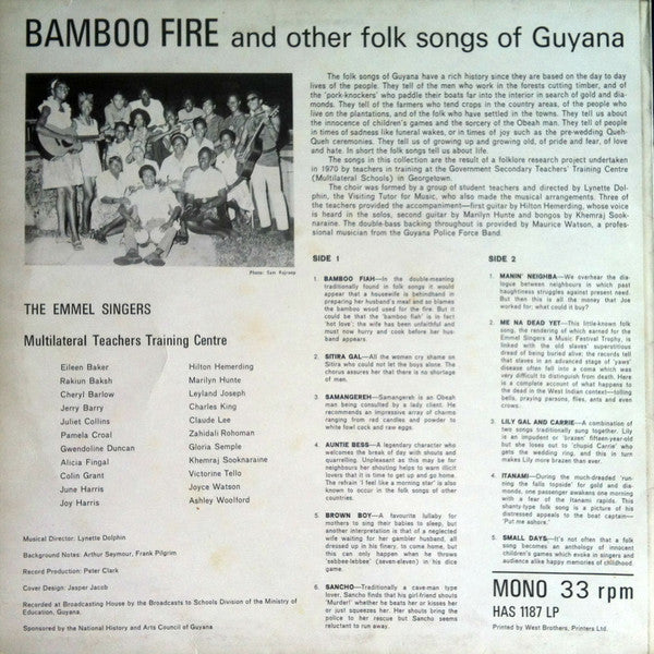 The Emmel Singers : Bamboo Fire And Other Folk Songs Of Guyana (LP, Mono)