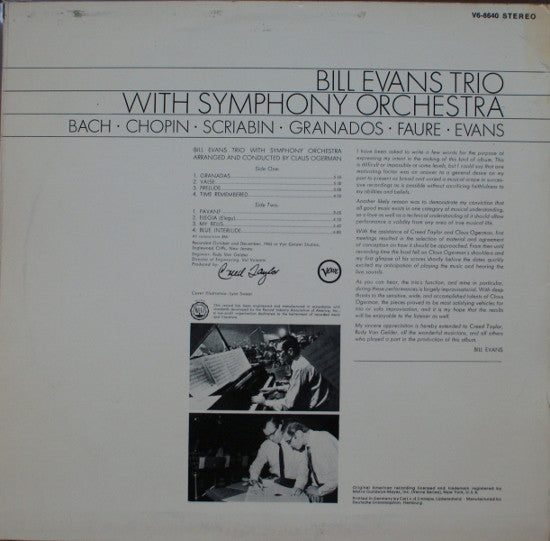 The Bill Evans Trio : Bill Evans Trio With Symphony Orchestra (LP, Album)