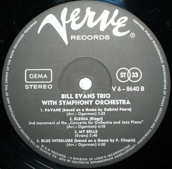 The Bill Evans Trio : Bill Evans Trio With Symphony Orchestra (LP, Album)