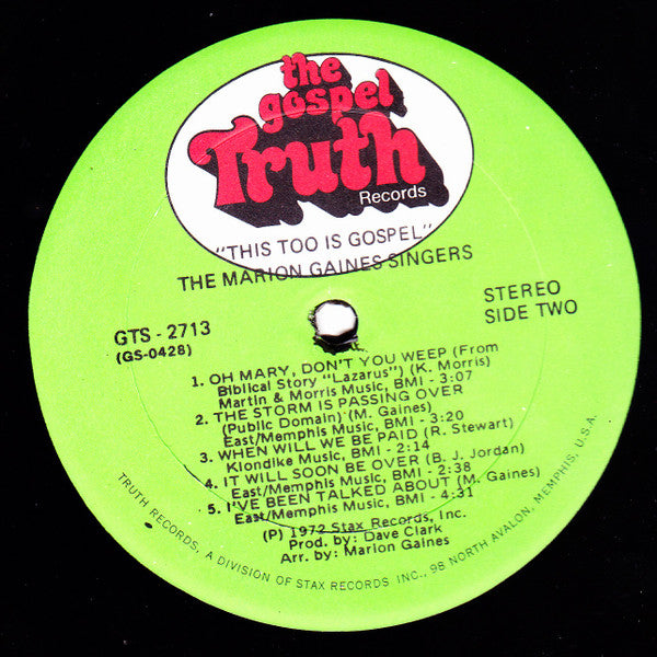 The Marion Gaines Singers* : This Too Is Gospel (LP, Album)