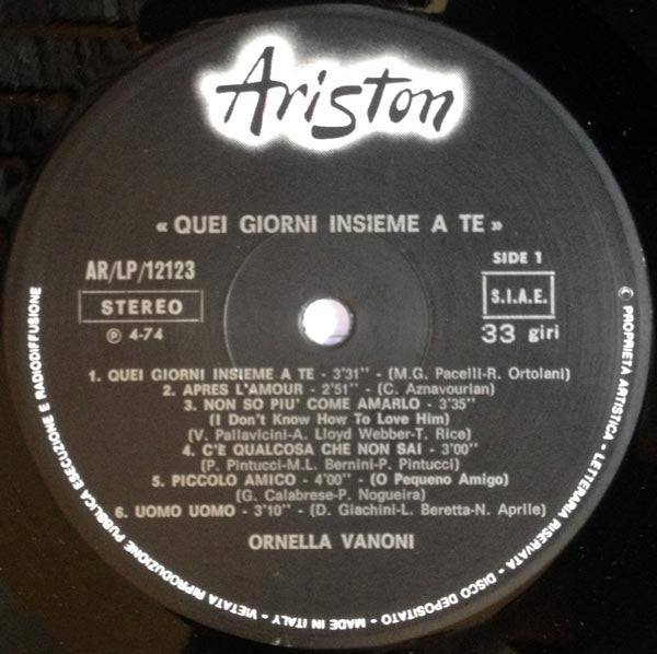 Ornella Vanoni : Quei Giorni Insieme A Te (LP, Album)