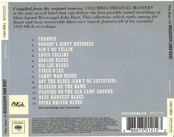 Mississippi John Hurt : The Best Of Mississippi John Hurt (CD, Comp, Mono, RM)