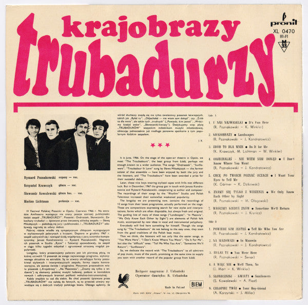 Trubadurzy : Krajobrazy (LP, Album, Mono)