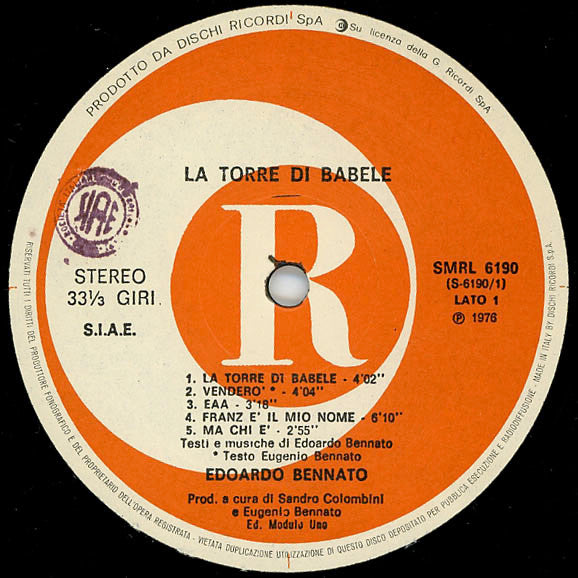 Edoardo Bennato : La Torre Di Babele (LP, Album, RE, Gat)