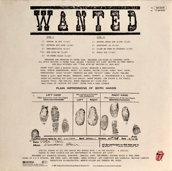 Peter Tosh : Wanted Dread & Alive (LP, Album)