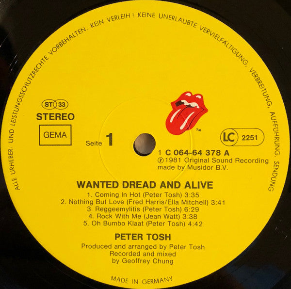 Peter Tosh : Wanted Dread & Alive (LP, Album)