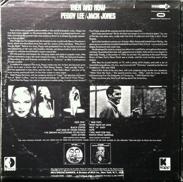 Peggy Lee / Jack Jones : Then And Now (LP, Comp)