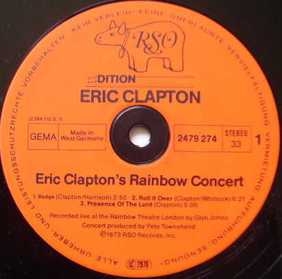 Eric Clapton : Eric Clapton's Rainbow Concert (LP, Album, RE)