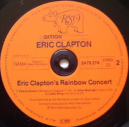 Eric Clapton : Eric Clapton's Rainbow Concert (LP, Album, RE)