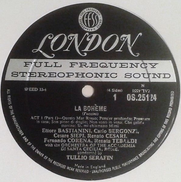 Giacomo Puccini / Renata Tebaldi, Carlo Bergonzi, Ettore Bastianini, Cesare Siepi, Fernando Corena, Tullio Serafin : La Boheme (2xLP, Album)