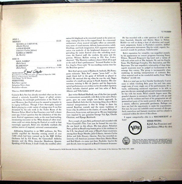 Bola Sete : Bola Sete At The Monterey Jazz Festival (LP, Album)
