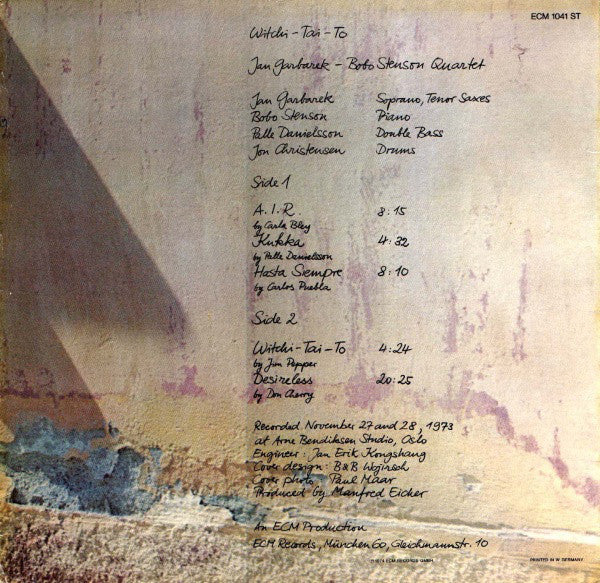 Jan Garbarek - Bobo Stenson Quartet With Palle Danielsson, Jon Christensen : Witchi-Tai-To (LP, Album)