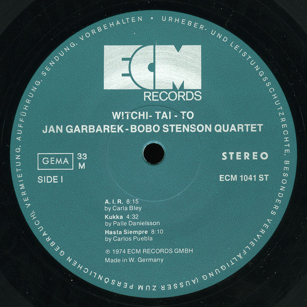 Jan Garbarek - Bobo Stenson Quartet With Palle Danielsson, Jon Christensen : Witchi-Tai-To (LP, Album)