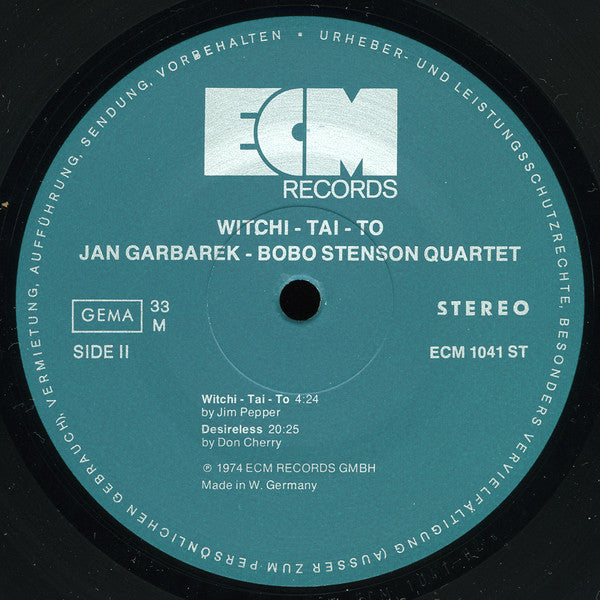 Jan Garbarek - Bobo Stenson Quartet With Palle Danielsson, Jon Christensen : Witchi-Tai-To (LP, Album)