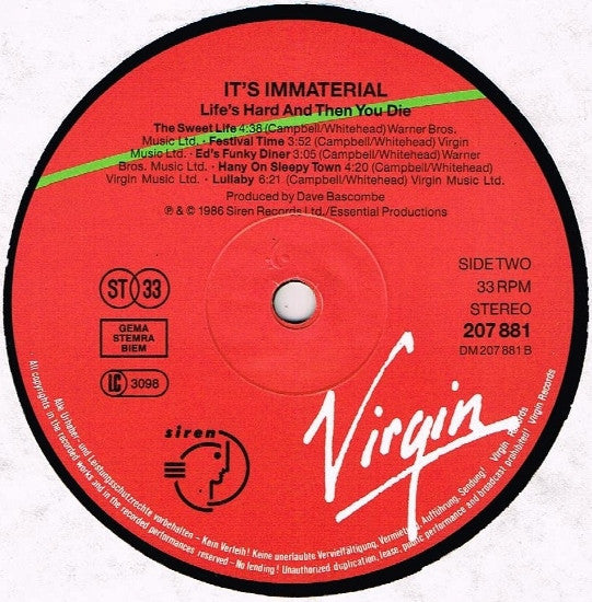 It's Immaterial : Life's Hard And Then You Die (LP, Album)