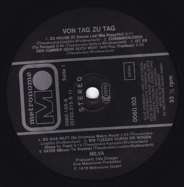 Milva : Von Tag Zu Tag (LP, Album)
