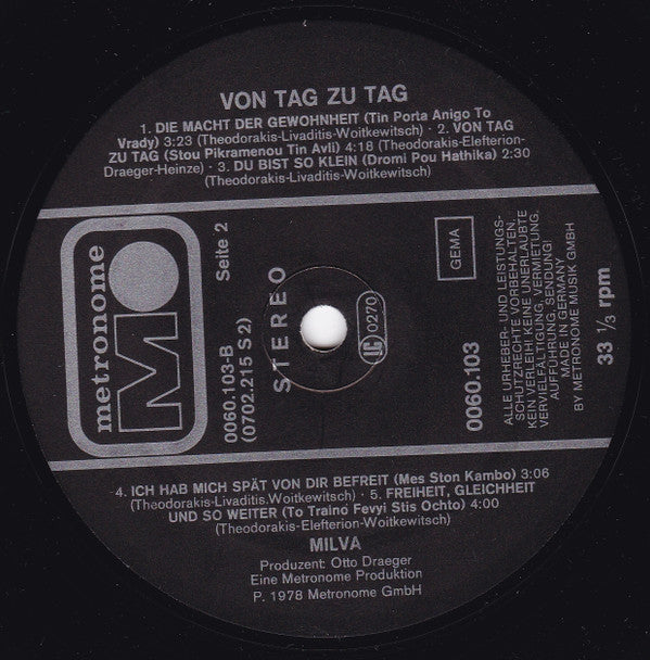 Milva : Von Tag Zu Tag (LP, Album)