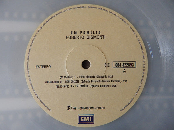 Egberto Gismonti : Em Família (LP, Album, RE, Cle)