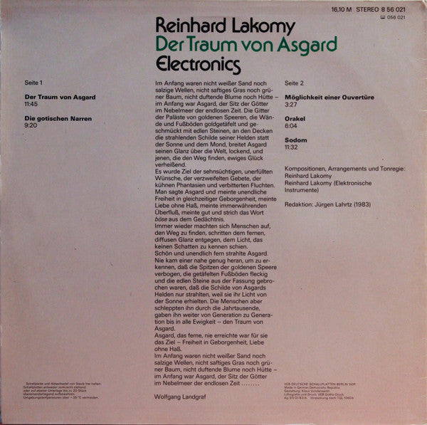 Reinhard Lakomy : Der Traum Von Asgard (LP, Album, Sma)