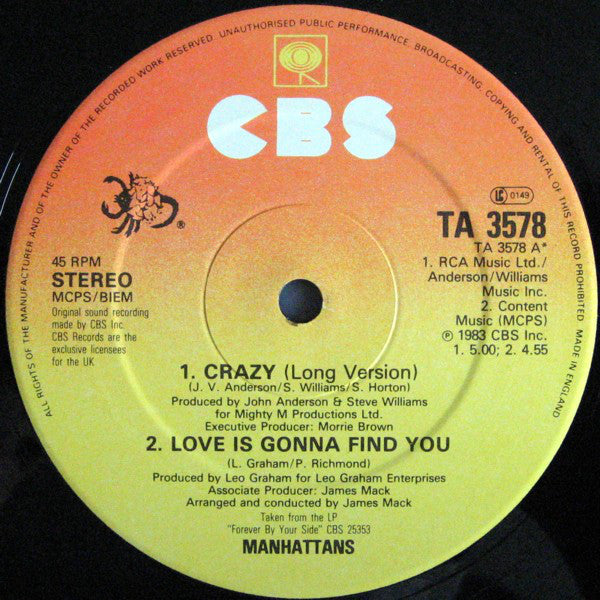 Manhattans : Crazy (12", Single)