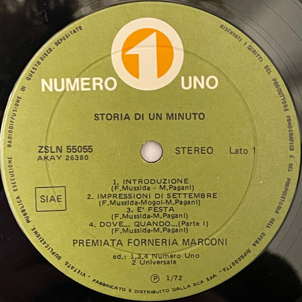 Premiata Forneria Marconi : Storia Di Un Minuto (LP, Album, Gat)