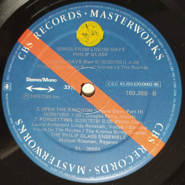 Philip Glass : Songs From Liquid Days (LP, Album)