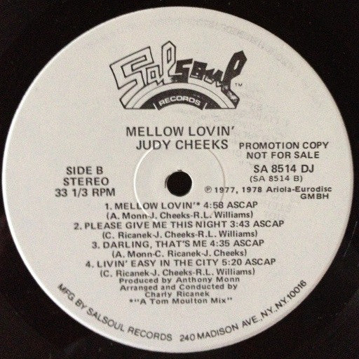 Judy Cheeks : Mellow Lovin' (LP, Album, Promo)