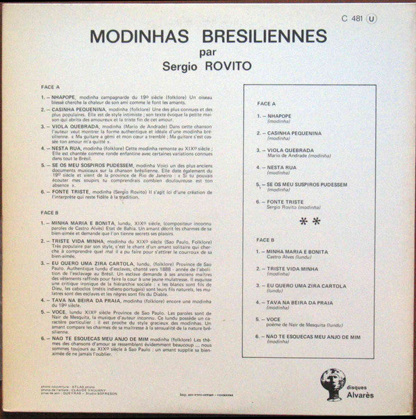 Sergio Rovito : Modinhas Brésiliennes (LP, Album, Gat)