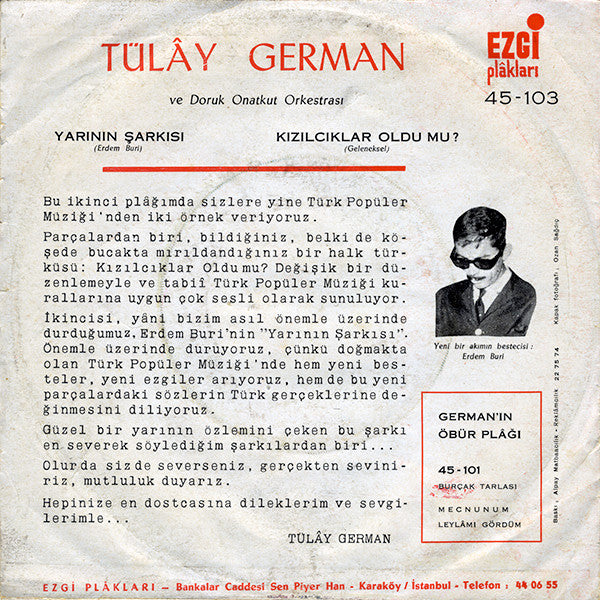 Tülây German Ve Doruk Onatkut Orkestrası : Yarının Şarkısı / Kızılcıklar Oldu Mu? (7")