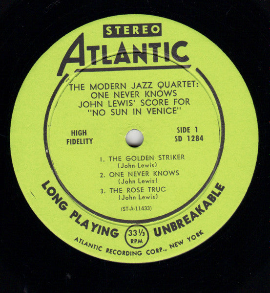 The Modern Jazz Quartet : The Modern Jazz Quartet Plays One Never Knows - Original Film Score For “No Sun In Venice” (LP, Album)