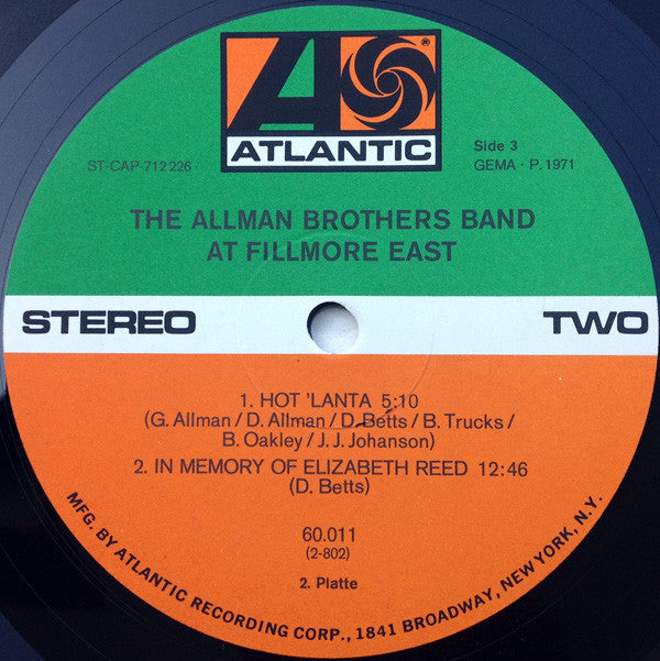 The Allman Brothers Band : The Allman Brothers Band At Fillmore East (2xLP, Album)