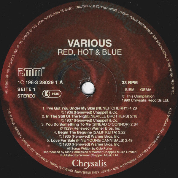 Various : Red  Hot + Blue (A Tribute To Cole Porter To Benefit AIDS Research And Relief) (2xLP, Album)