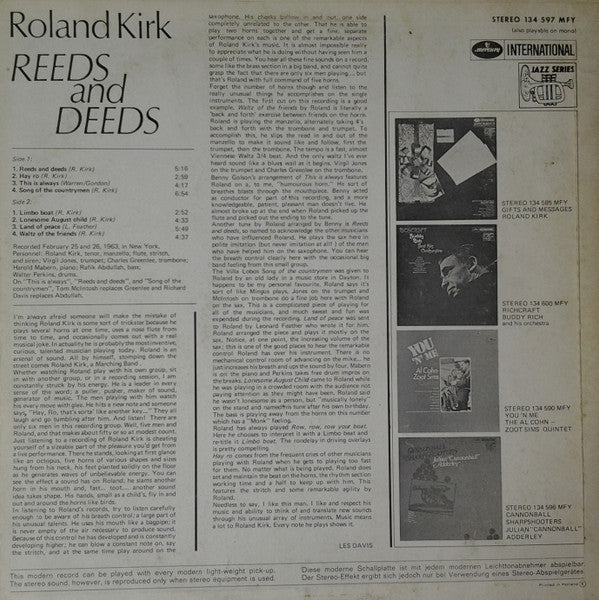 Roland Kirk : Reeds And Deeds (LP, Album)