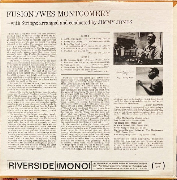 Wes Montgomery : Fusion! Wes Montgomery With Strings (LP, Album, RE)