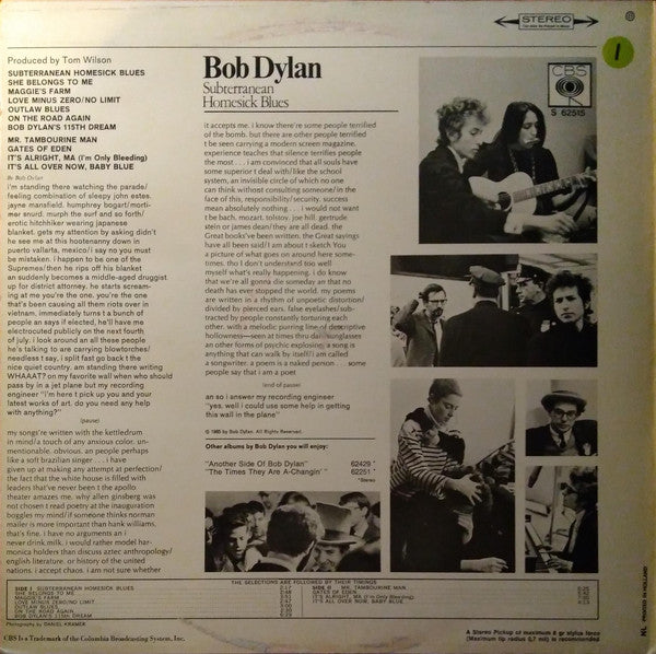 Bob Dylan : Subterranean Homesick Blues (LP, Album)