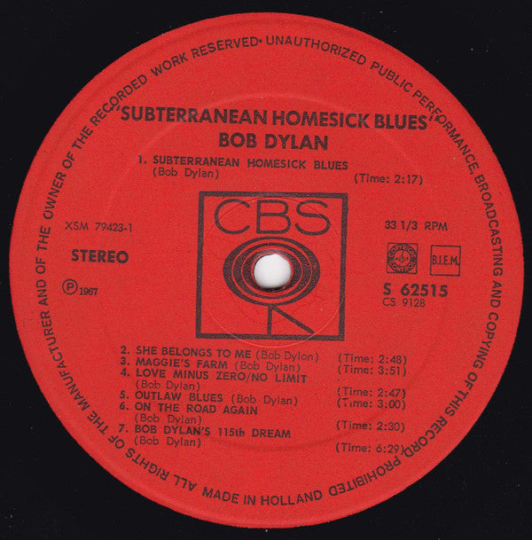 Bob Dylan : Subterranean Homesick Blues (LP, Album)