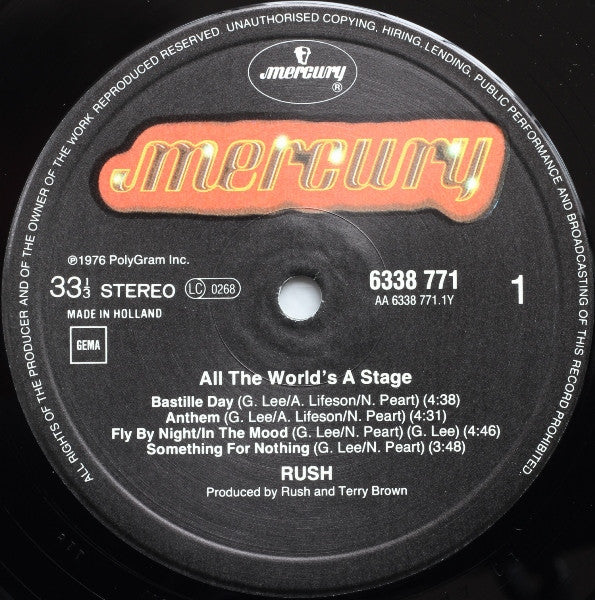 Rush : All The World's A Stage (2xLP, Album, RE, Gat)