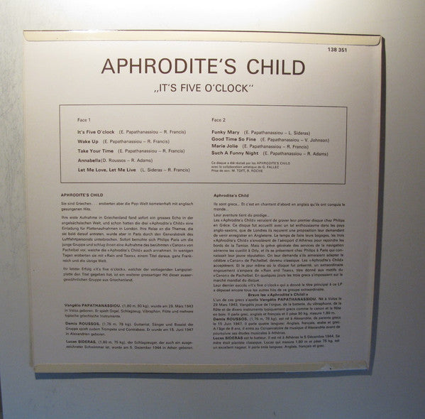 Aphrodite's Child : It's Five O'Clock (LP, Album, Club)