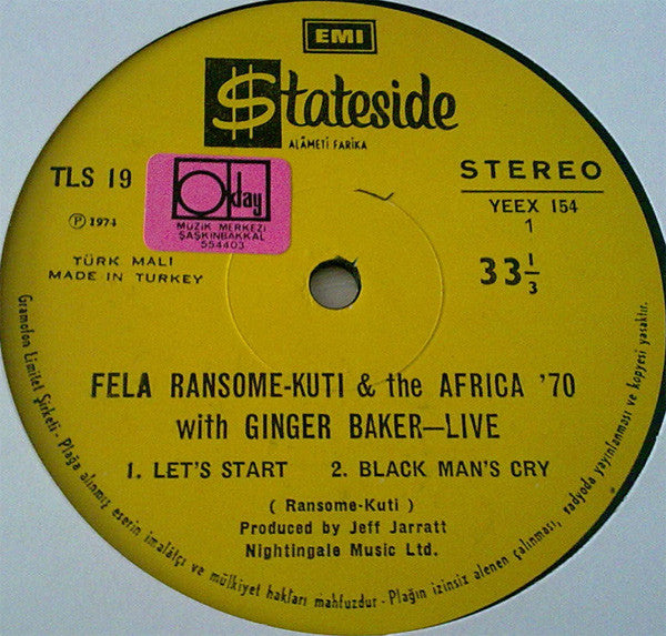 Fela Kuti And Africa 70 With Ginger Baker : Live! (LP, Album)