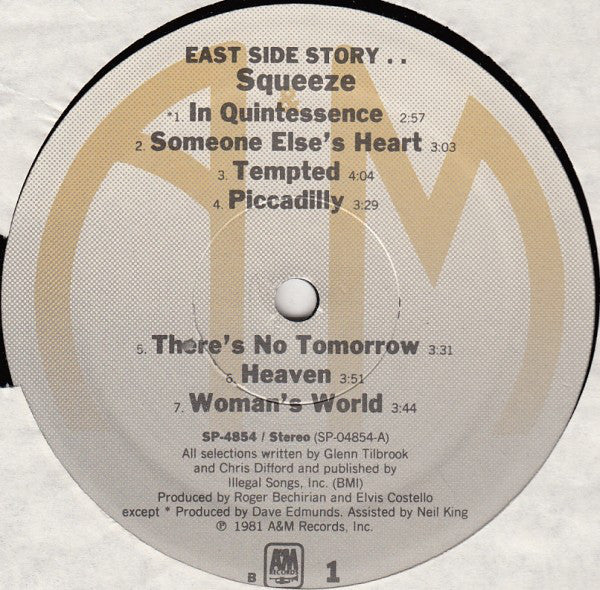 Squeeze (2) : East Side Story (LP, Album, B -)