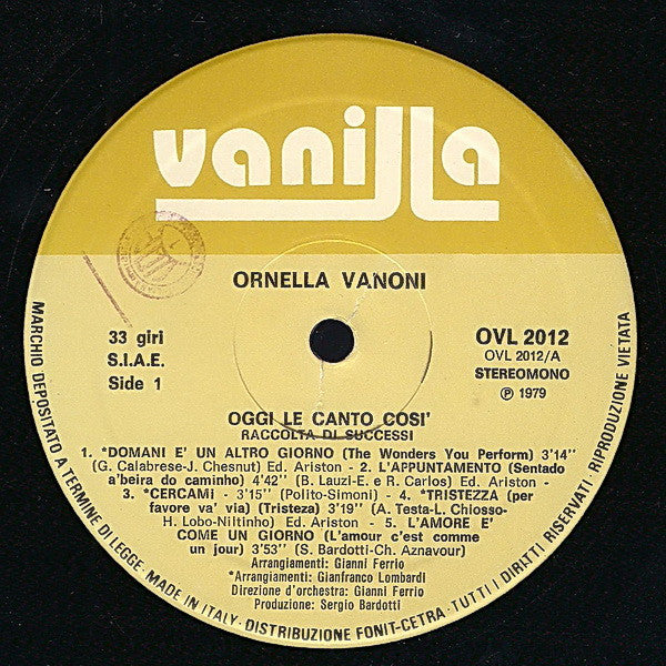 Ornella Vanoni : ”Oggi Le Canto Così” N.1 - Raccolta Di Successi (LP, Album)