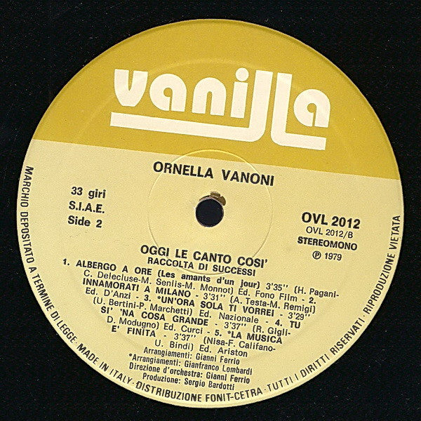 Ornella Vanoni : ”Oggi Le Canto Così” N.1 - Raccolta Di Successi (LP, Album)