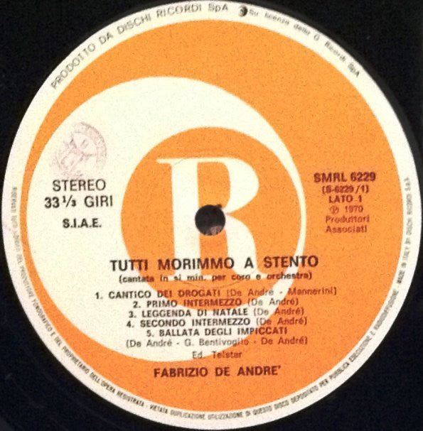 Fabrizio De Andre'* : Tutti Morimmo A Stento  (LP, Album, RE)