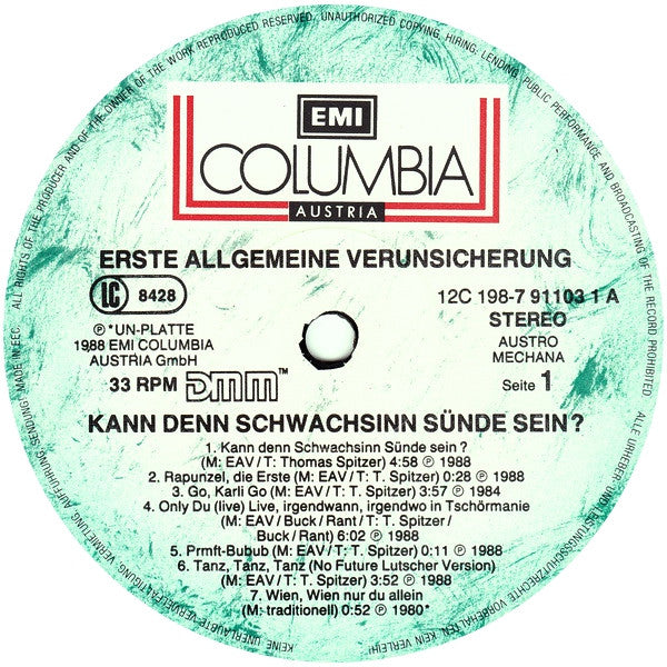 EAV (Erste Allgemeine Verunsicherung) : Kann Denn Schwachsinn Sünde Sein...? (2xLP, Comp)