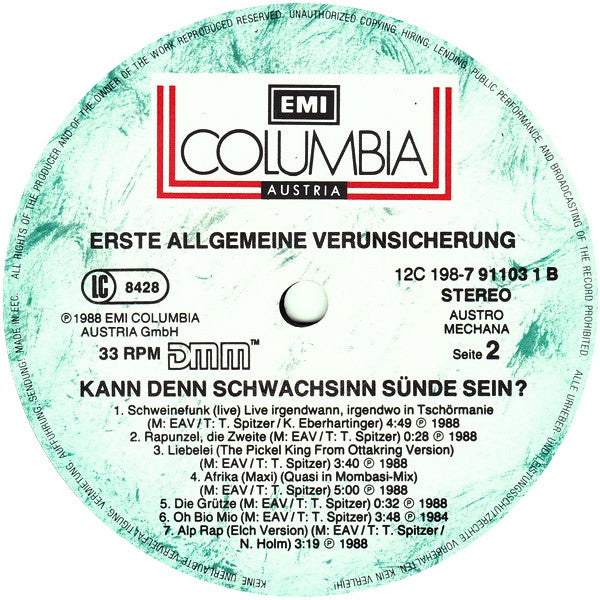 EAV (Erste Allgemeine Verunsicherung) : Kann Denn Schwachsinn Sünde Sein...? (2xLP, Comp)