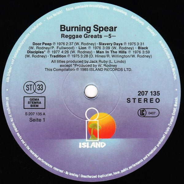 Burning Spear : Reggae Greats (LP, Comp)