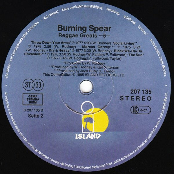 Burning Spear : Reggae Greats (LP, Comp)