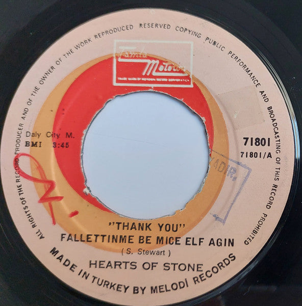 Hearts Of Stone : Thank You (7", Single)