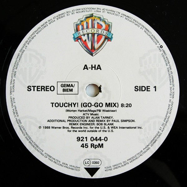 a-ha : Touchy! (Go-Go Mix) (12", Maxi)