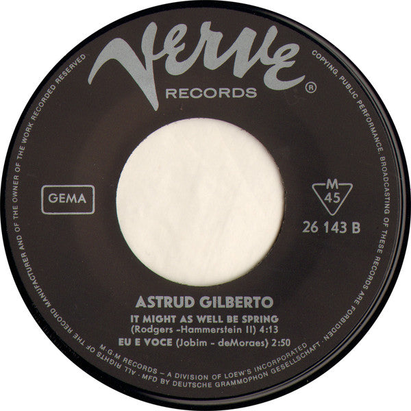 Astrud Gilberto : Agua De Beber (7", EP, Mono)